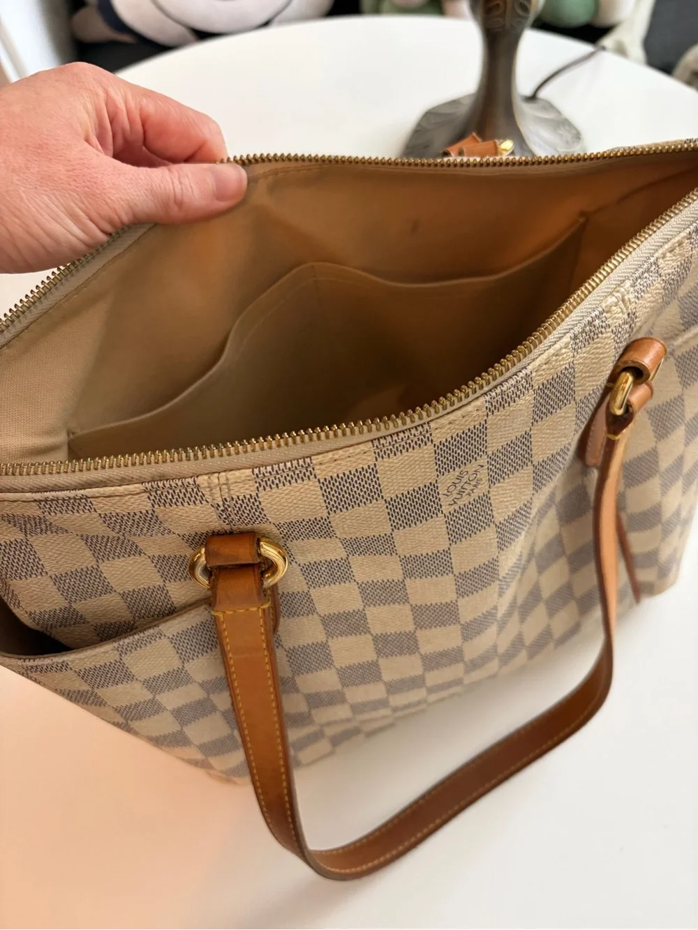 Louis Vuitton Damier Azur Canvas Shoulder Bag in Beige and Brown